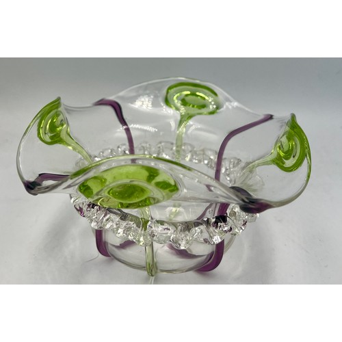 128 - An Art Nouveau Peacock glass bowl circa 1900 in the manner of William Powell 14cm d.