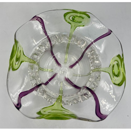 128 - An Art Nouveau Peacock glass bowl circa 1900 in the manner of William Powell 14cm d.