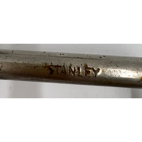 159 - A Stanley nickel steel and oak carpenters brace. Length 39cm.