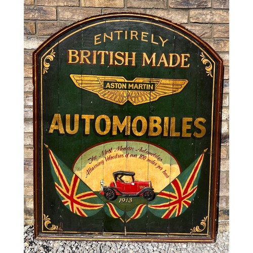 177 - A large hand painted Aston Martin advertising sign. 122cm h x 96cm w.