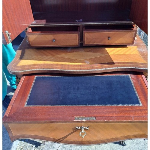 137 - French style desk with inlaid and painted decoration on cabriole legs with gilt metal mounts. 133cm ... 