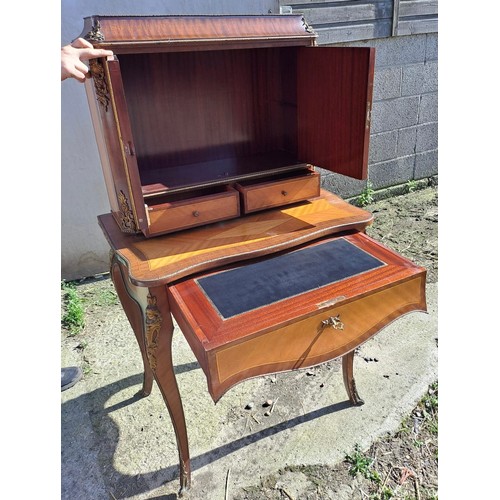 137 - French style desk with inlaid and painted decoration on cabriole legs with gilt metal mounts. 133cm ... 