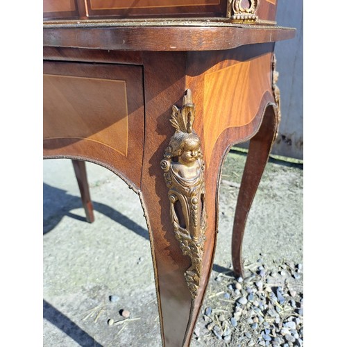 137 - French style desk with inlaid and painted decoration on cabriole legs with gilt metal mounts. 133cm ... 