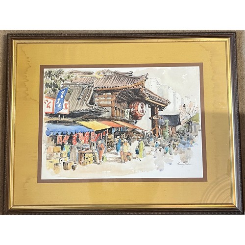 1414 - Dorothy Lawrey Vorhees (1915-2004) watercolour painting depicting Oriental market scene, signed l.l.... 