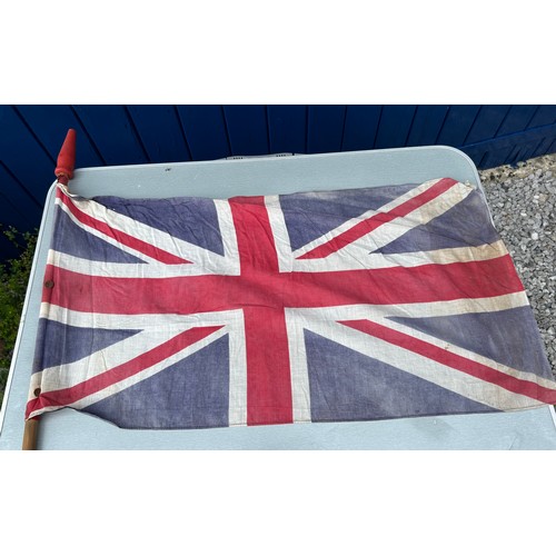 1292A - Two 1953 Queen Elizabeth II Coronation printed cotton flags on poles 33 x 42cm.