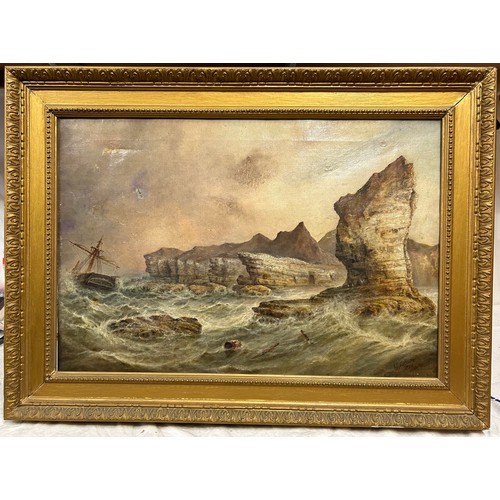 1392 - John Taylor Allerston (1828-1914) Ship wreck in stormy seas on the East Coast oil on canvas. Signed ... 