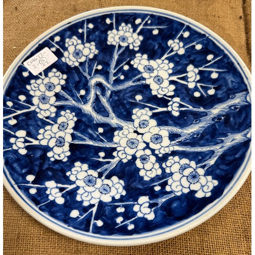 942 - Two 19thC Chinese blue & white plates in 'Prunus Hawthorne' Pattern 30cm diameter.