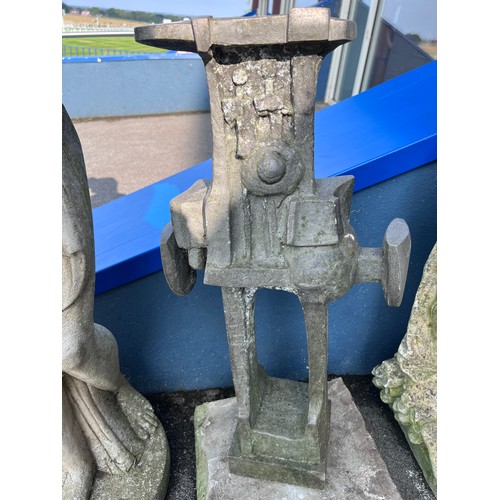 3 - A modern metal garden sculpture on stone plinth. Ex. Beverley Westwood hospital. 77cm h.