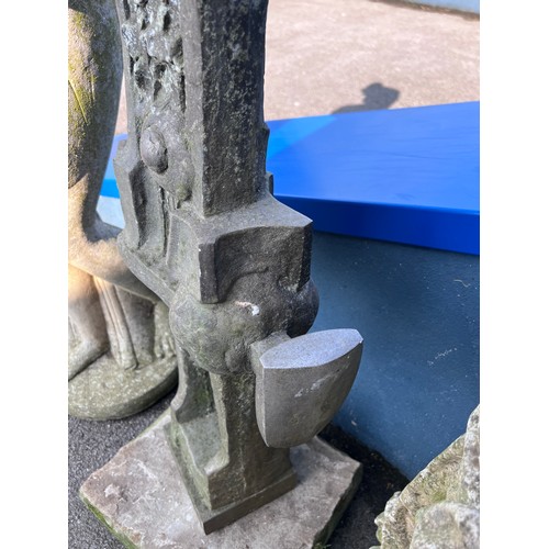 3 - A modern metal garden sculpture on stone plinth. Ex. Beverley Westwood hospital. 77cm h.