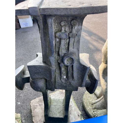 3 - A modern metal garden sculpture on stone plinth. Ex. Beverley Westwood hospital. 77cm h.