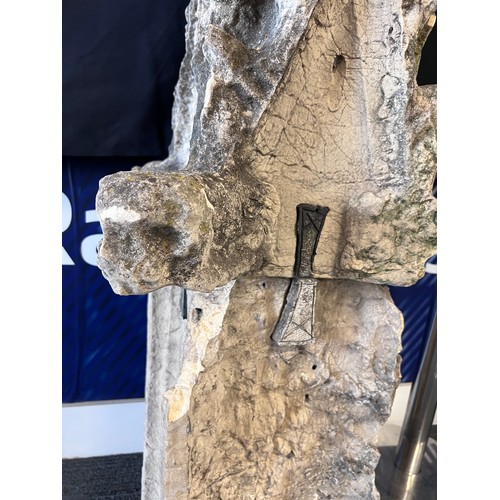 28 - A Yorkshire limestone medieval three piece pinnacle with lead cramps, height 227cm. From the East En... 