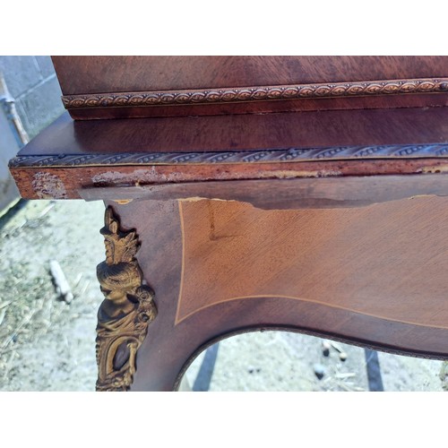 30 - French style desk with inlaid and painted decoration on cabriole legs with gilt metal mounts. 133cm ... 