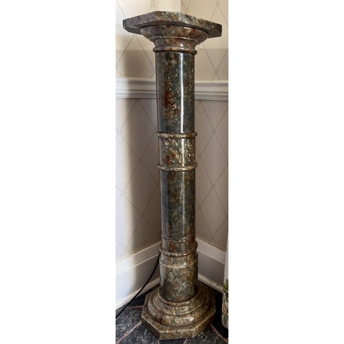 1402 - Green marble pillar with square top. 101cm h x 24cm x 24cm.