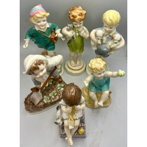 422 - Six Royal Worcester Freda Doughty Days of the week figurines.