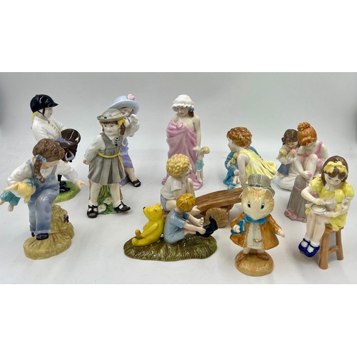 423 - Ten various Royal Worcester figures to include Katies Day, Royal Doulton Winnie The Pooh etc.