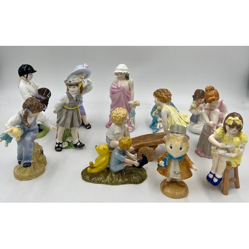 423 - Ten various Royal Worcester figures to include Katies Day, Royal Doulton Winnie The Pooh etc.