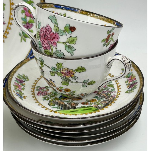 424 - Two part tea services, hand painted Spode Copeland's Peacock design - 6 x cups and saucers, 6 x side... 