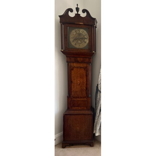 1126 - An oak cased brass faced longcase clock, maker Samuel Lawson 215cm h x 46cm w x 23cm d.