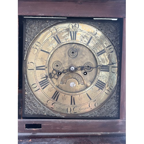 1126 - An oak cased brass faced longcase clock, maker Samuel Lawson 215cm h x 46cm w x 23cm d.