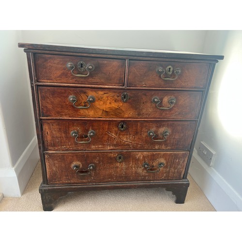 45 - An early 19thC chest of drawers with two short over three long drawers and brass swan necked handles... 