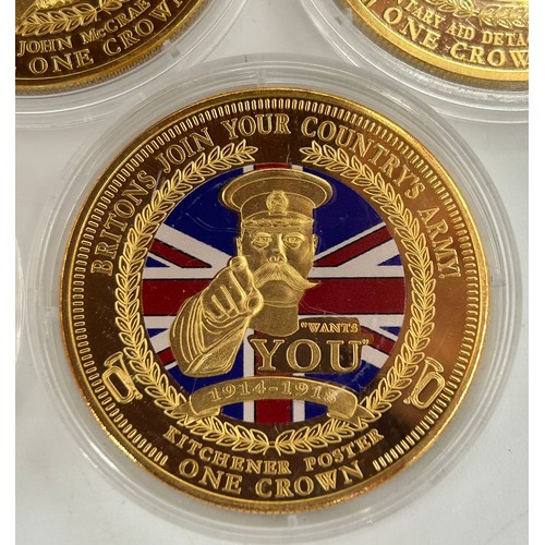 779 - A large quantity of gold plated proof coins/medallions to include 5 x 2014 WW1 Centenary, 4 x one do... 