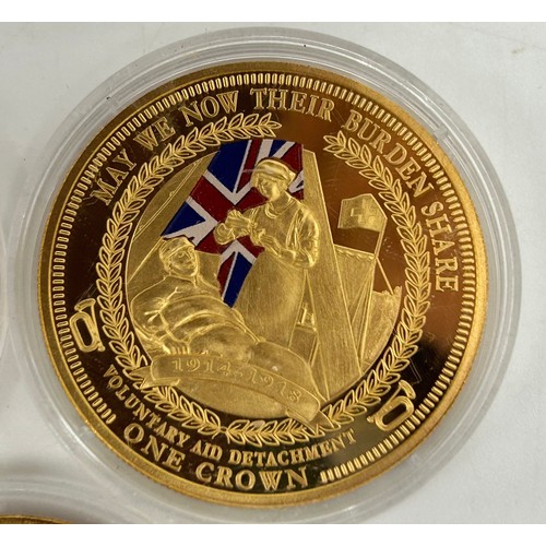 779 - A large quantity of gold plated proof coins/medallions to include 5 x 2014 WW1 Centenary, 4 x one do... 