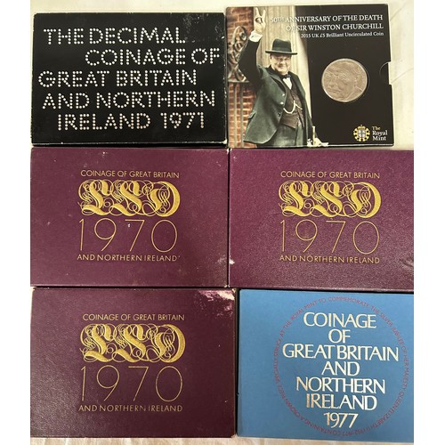 786 - A quantity of uncirculated coin collections to include 5 x Britains First Decimal Coins, Churchill, ... 