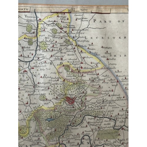 1476 - Three original hand painted framed maps to include: William Kip, A map of Staffordiae, Comitatvs Par... 