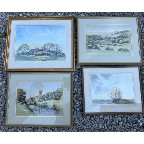 1463 - Four Prints of Yorkshire to include 2 x Jane Pearson Burnsall Wharfedale signed frame 53cm x 43cm an... 