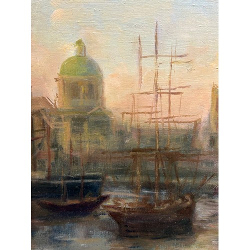 1516 - B. Kirman (British), a gilt framed oil painting on board of Princes Dock, Kingston Upon Hull. Sight ... 