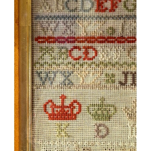 955 - A 19thC cross stitch sampler dated 1890 in the name of Mary Jane Smith, frame 49cm x 47cm.