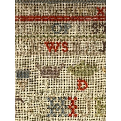 955 - A 19thC cross stitch sampler dated 1890 in the name of Mary Jane Smith, frame 49cm x 47cm.