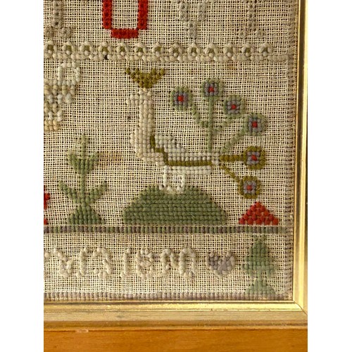 955 - A 19thC cross stitch sampler dated 1890 in the name of Mary Jane Smith, frame 49cm x 47cm.