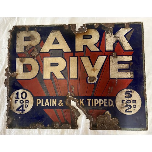 1444 - Park Drive 'Plain & Cork Tipped' double sided enamel Advertising sign , 40cm x 30.5cm.