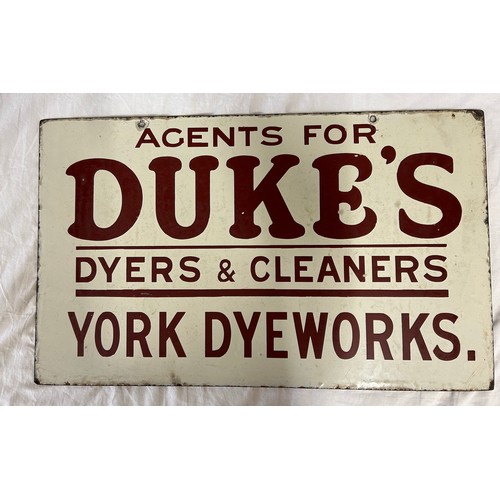 1448 - Double sided Advertising sign Agents for 'Duke's' Dyers & Cleaners York Dyeworks 58.5cm x 35.5cm. Pr... 