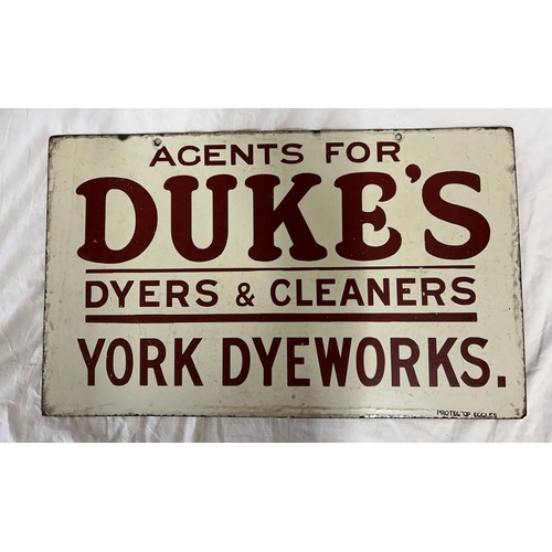 1448 - Double sided Advertising sign Agents for 'Duke's' Dyers & Cleaners York Dyeworks 58.5cm x 35.5cm. Pr... 