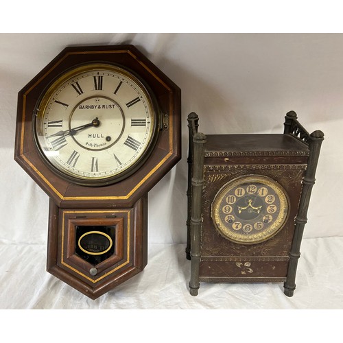 1125 - Two 19thC clocks to include a Seth Thomas Drop Dial 8-day Wall Clock by Barnby & Rust of Hull comple... 