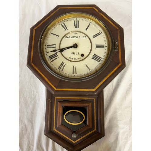 1125 - Two 19thC clocks to include a Seth Thomas Drop Dial 8-day Wall Clock by Barnby & Rust of Hull comple... 