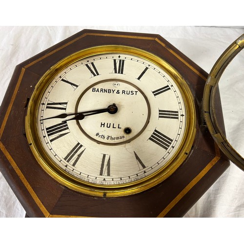 1125 - Two 19thC clocks to include a Seth Thomas Drop Dial 8-day Wall Clock by Barnby & Rust of Hull comple... 