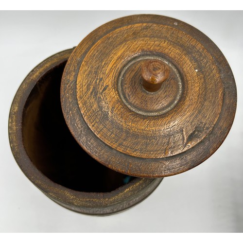 1408 - A Wilson's S.P. Snuff storage coopered oak barrel with lid 19cm h, a Lucas 'King of the Road' vintag... 