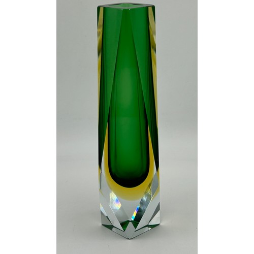 500 - Murano Sommerso faceted glass vase with green & amber colour 29cm h.