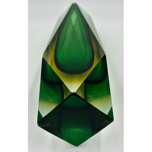 500 - Murano Sommerso faceted glass vase with green & amber colour 29cm h.