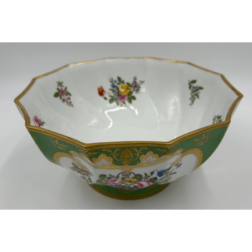 393 - Rockingham Works Brameld 'Manufacturer to The King' 19thC Punch Bowl with hand painted flowers on gr... 