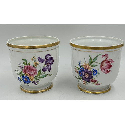 406 - A collection of Vista Allegre hand painted planters. Artist marked to the base E.B 506.