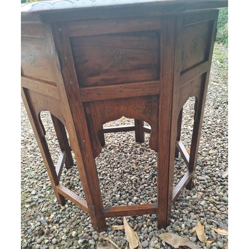 26 - An Anglo Indian brass inlaid occasional table. 51cm h x 51cm w.