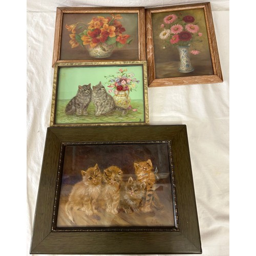 1515 - Four Early 20thC paintings to include Four Kittens oil on canvas signed lower right L.T. 1902 image ... 