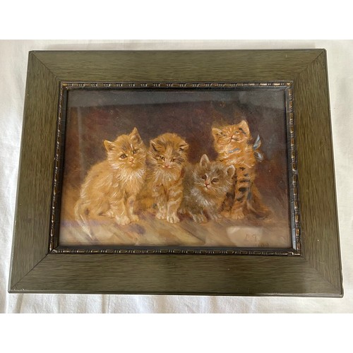 1515 - Four Early 20thC paintings to include Four Kittens oil on canvas signed lower right L.T. 1902 image ... 