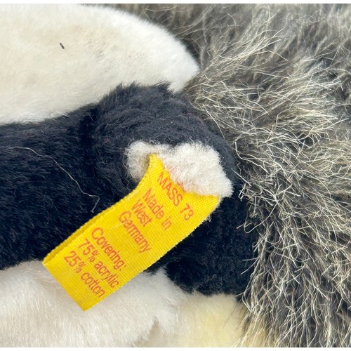 1303 - Five Steiff Soft Toys to include 2 x Old English Sheep Dogs 28cm h, Black Cat with whiskers, Badger ... 