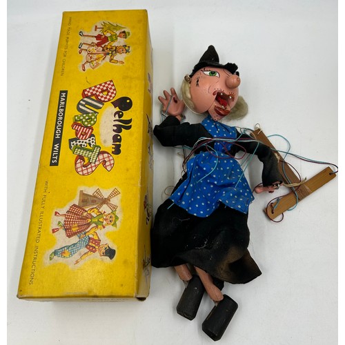 1310 - Five vintage Pelham Puppets with moveable jaws to include SM5 Schoolmaster, SL10 Wicked Witch, Witch... 