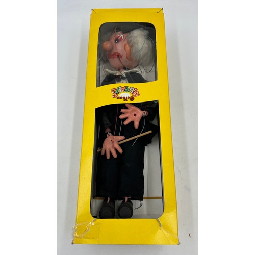 1310 - Five vintage Pelham Puppets with moveable jaws to include SM5 Schoolmaster, SL10 Wicked Witch, Witch... 